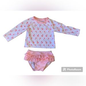 First Impressions Flamingo Swimsuit-12 Months-Swim Shirt Pink Ruffled Bottoms